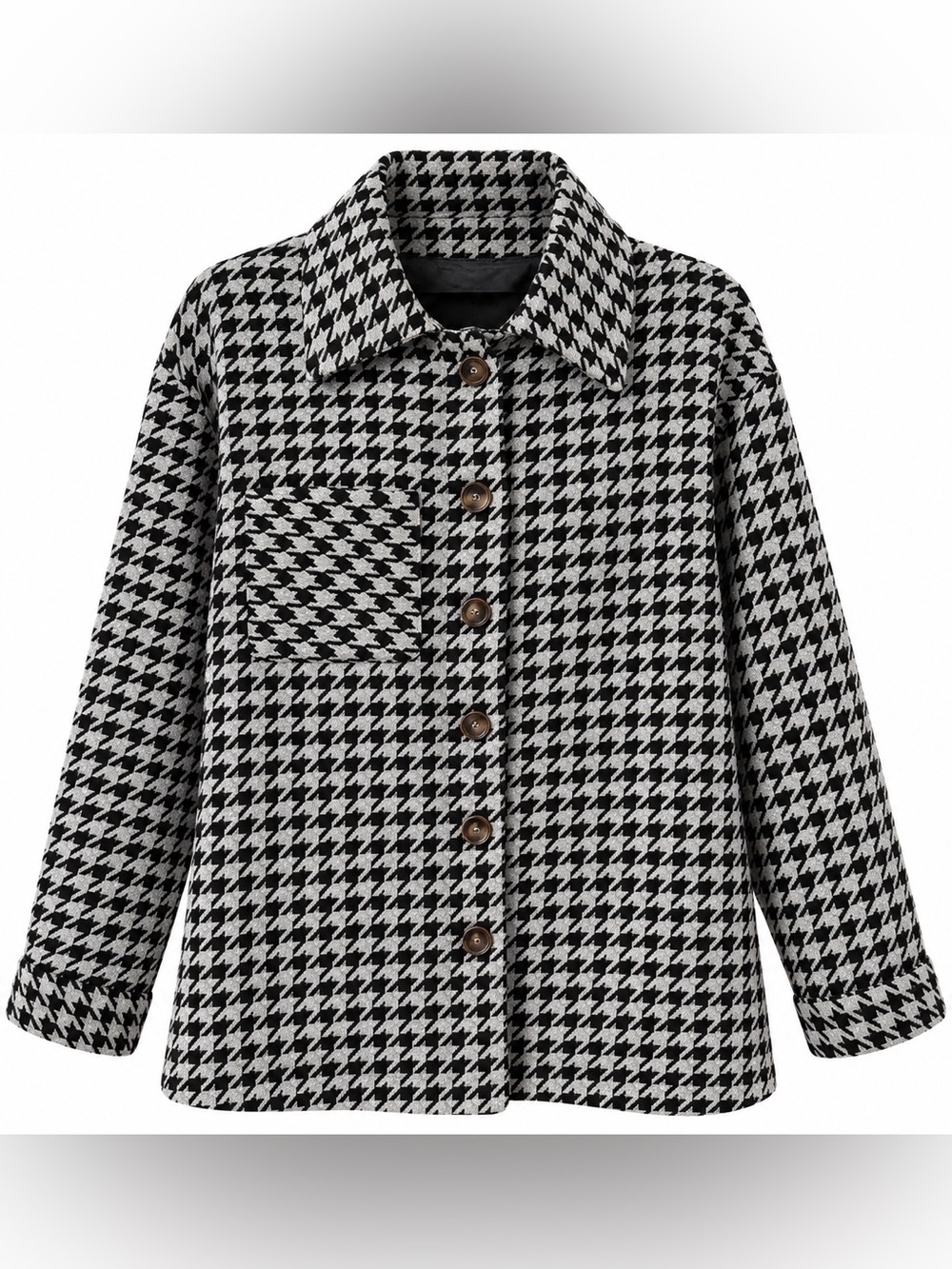 Houndstooth Button-Front Jacket - Black & Gray - Oversized Sz Small